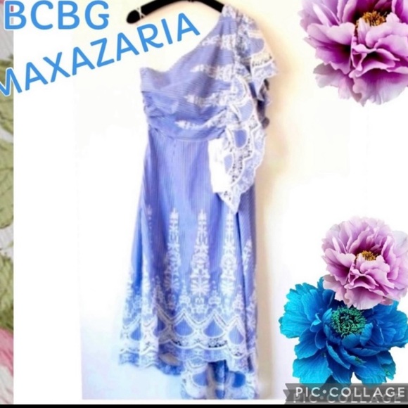 BCBGMaxAzria BCBG one shoulder embroidered striped midi dress $298 MSRP - Picture 8 of 10